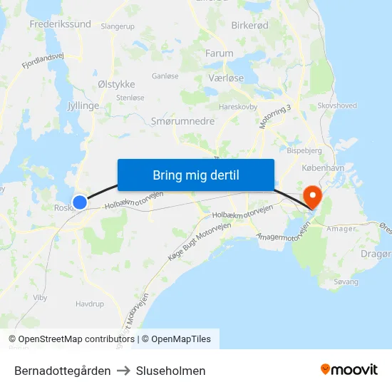 Bernadottegården to Sluseholmen map