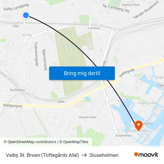Valby St. Broen (Toftegårds Allé) to Sluseholmen map