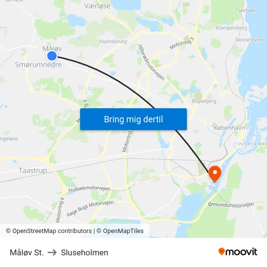 Måløv St. to Sluseholmen map