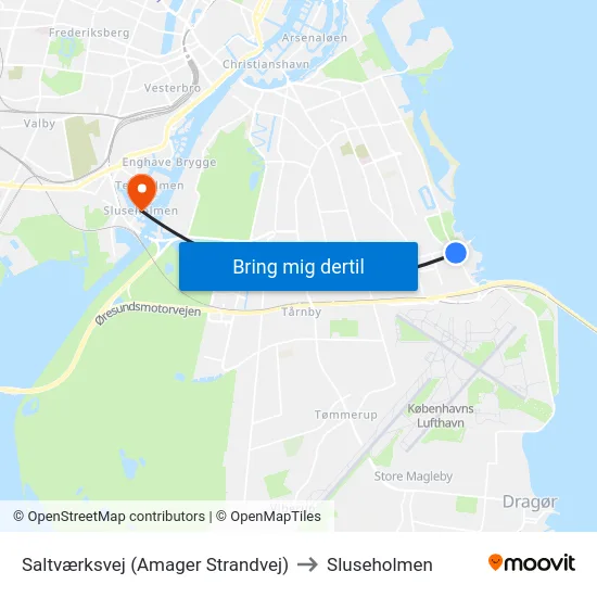 Saltværksvej (Amager Strandvej) to Sluseholmen map