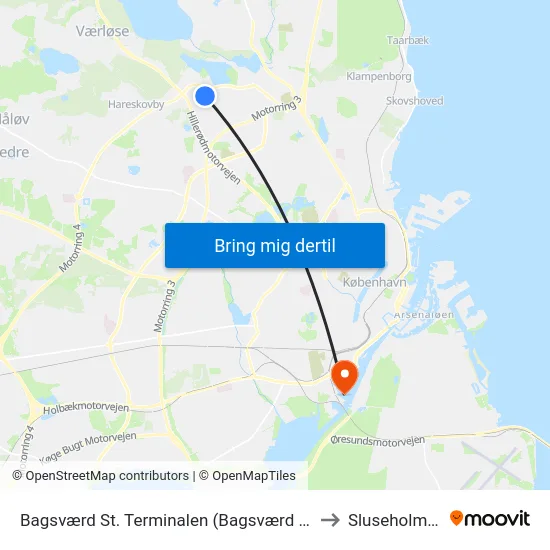 Bagsværd St. Terminalen (Bagsværd St.) to Sluseholmen map