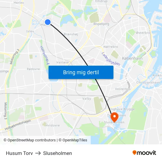 Husum Torv to Sluseholmen map