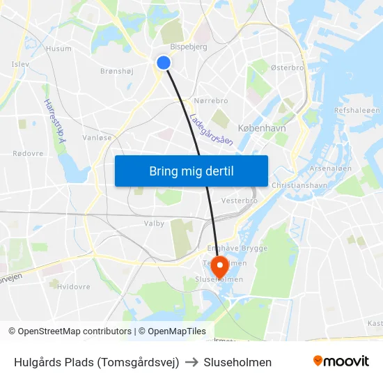 Hulgårds Plads (Tomsgårdsvej) to Sluseholmen map