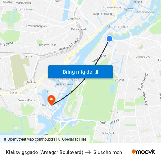 Klaksvigsgade (Amager Boulevard) to Sluseholmen map