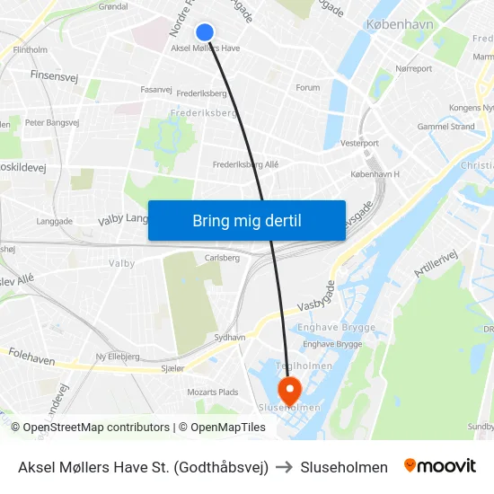 Aksel Møllers Have St. (Godthåbsvej) to Sluseholmen map