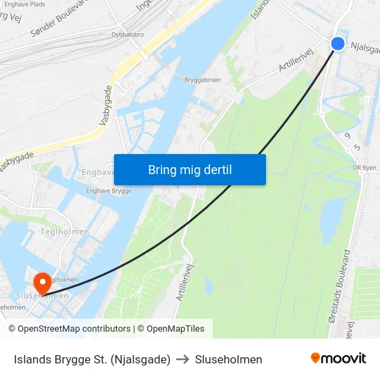 Islands Brygge St. (Njalsgade) to Sluseholmen map