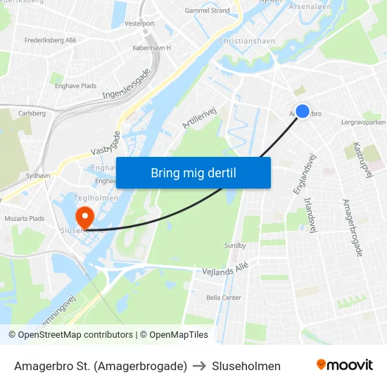 Amagerbro St. (Amagerbrogade) to Sluseholmen map