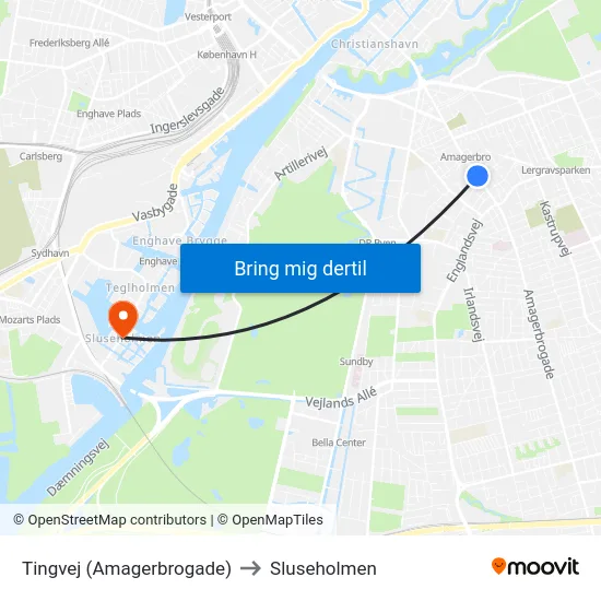 Tingvej (Amagerbrogade) to Sluseholmen map