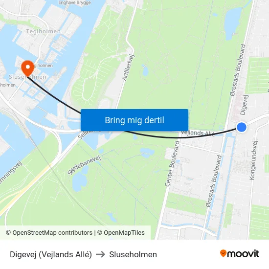 Digevej (Vejlands Allé) to Sluseholmen map