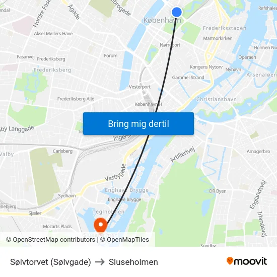 Sølvtorvet (Sølvgade) to Sluseholmen map