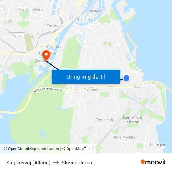 Sirgræsvej (Alleen) to Sluseholmen map
