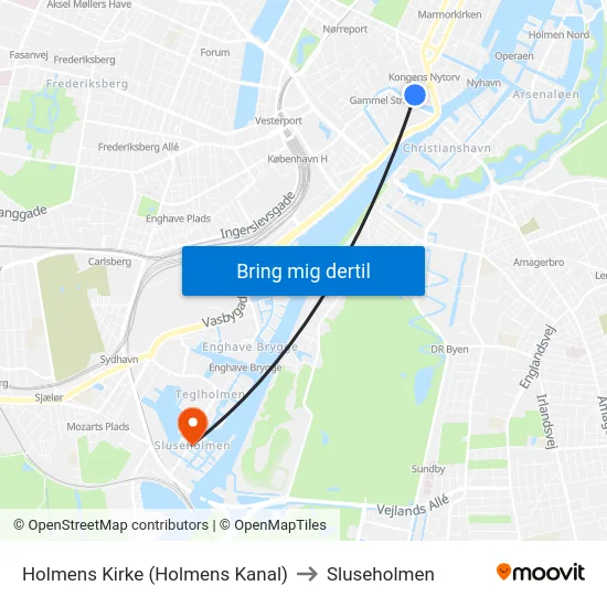 Holmens Kirke (Holmens Kanal) to Sluseholmen map