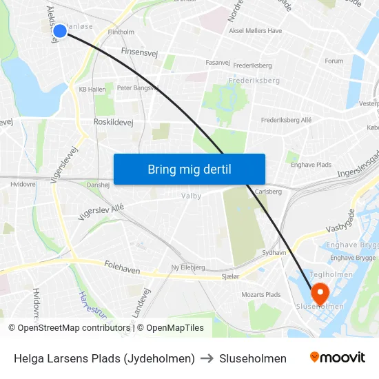 Helga Larsens Plads (Jydeholmen) to Sluseholmen map