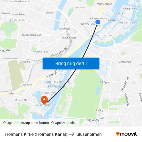 Holmens Kirke (Holmens Kanal) to Sluseholmen map