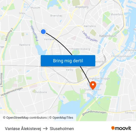 Vanløse Ålekistevej to Sluseholmen map