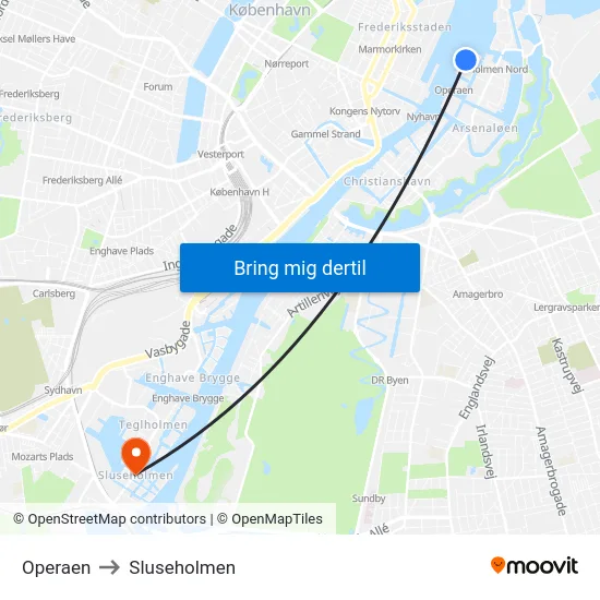 Operaen to Sluseholmen map