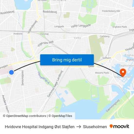 Hvidovre Hospital Indgang Øst Sløjfen to Sluseholmen map