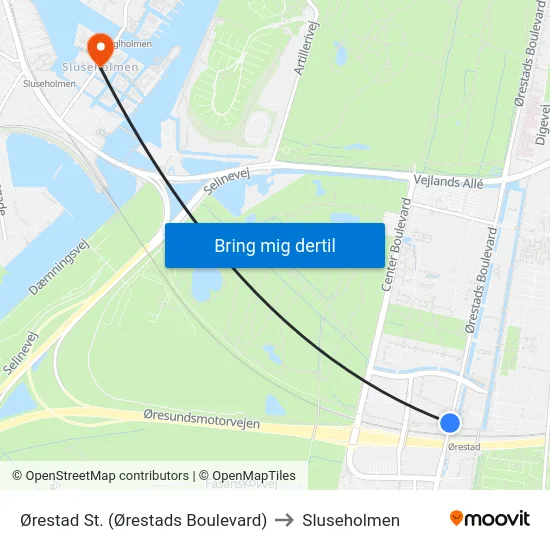 Ørestad St. (Ørestads Boulevard) to Sluseholmen map