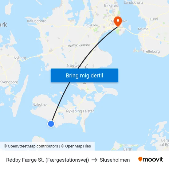 Rødby Færge St. (Færgestationsvej) to Sluseholmen map