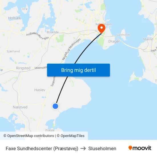 Faxe Sundhedscenter (Præstøvej) to Sluseholmen map