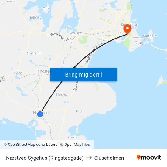 Næstved Sygehus (Ringstedgade) to Sluseholmen map