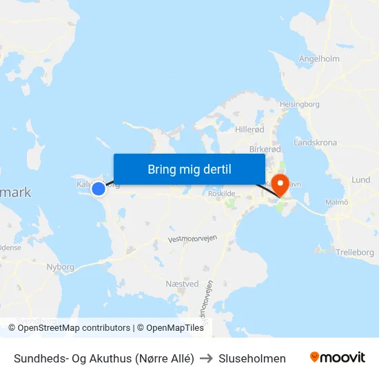 Sundheds- Og Akuthus (Nørre Allé) to Sluseholmen map