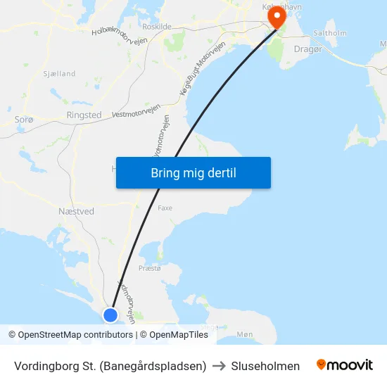 Vordingborg St. (Banegårdspladsen) to Sluseholmen map