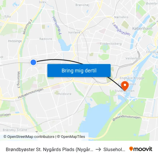 Brøndbyøster St. Nygårds Plads (Nygårds Plads) to Sluseholmen map