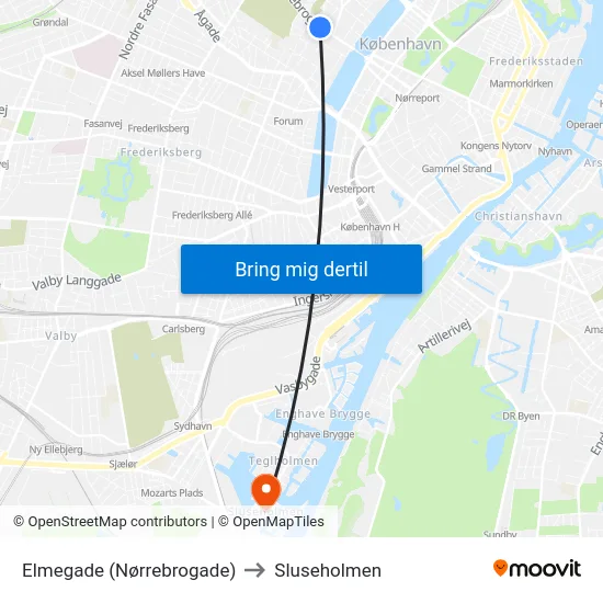 Elmegade (Nørrebrogade) to Sluseholmen map