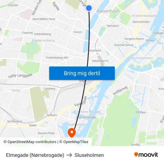 Elmegade (Nørrebrogade) to Sluseholmen map
