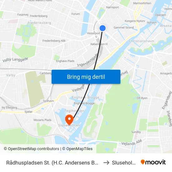 Rådhuspladsen St. (H.C. Andersens Boulevard) to Sluseholmen map