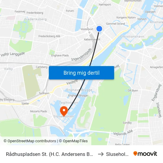 Rådhuspladsen St. (H.C. Andersens Boulevard) to Sluseholmen map