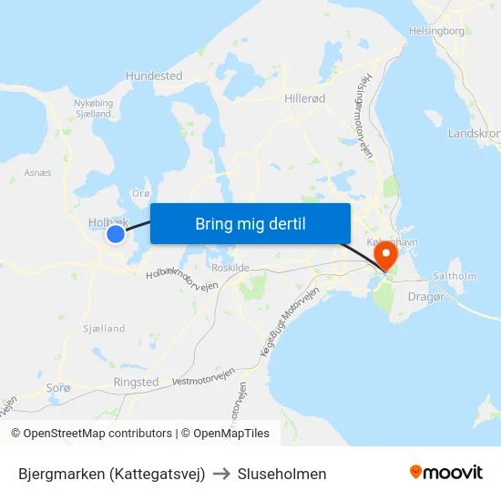 Bjergmarken (Kattegatsvej) to Sluseholmen map