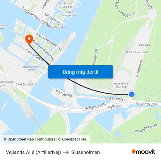 Vejlands Allé (Artillerivej) to Sluseholmen map