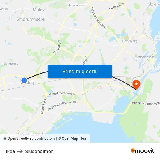 Ikea to Sluseholmen map