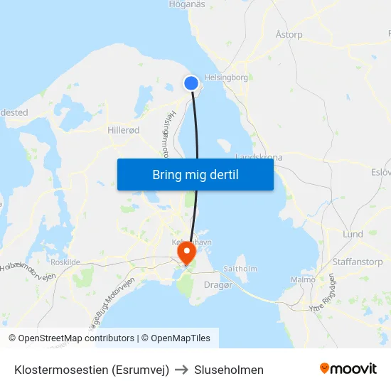 Klostermosestien (Esrumvej) to Sluseholmen map