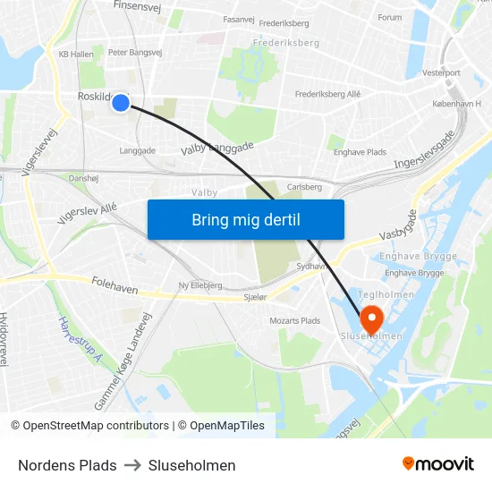 Nordens Plads to Sluseholmen map