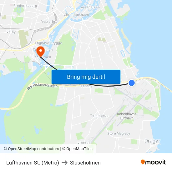 Lufthavnen St. (Metro) to Sluseholmen map