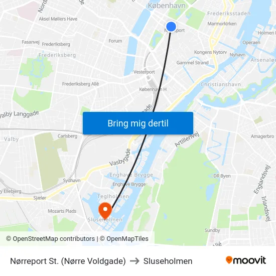 Nørreport St. (Nørre Voldgade) to Sluseholmen map