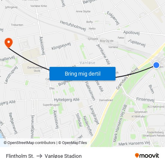 Flintholm St. to Vanløse Stadion map