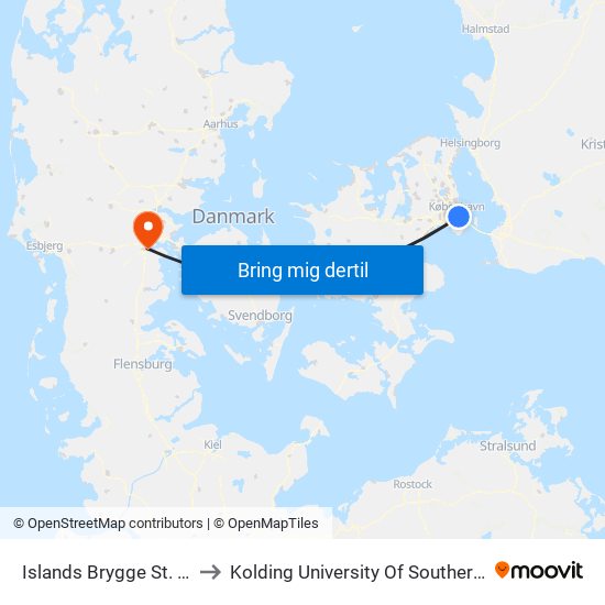 Islands Brygge St. (Metro) to Kolding University Of Southern Denmark map