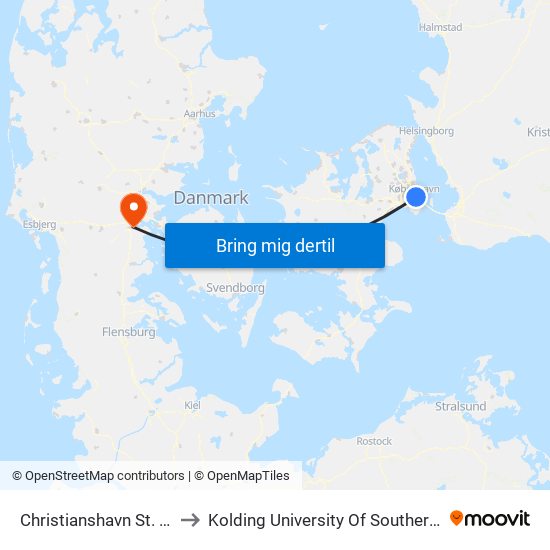 Christianshavn St. (Metro) to Kolding University Of Southern Denmark map