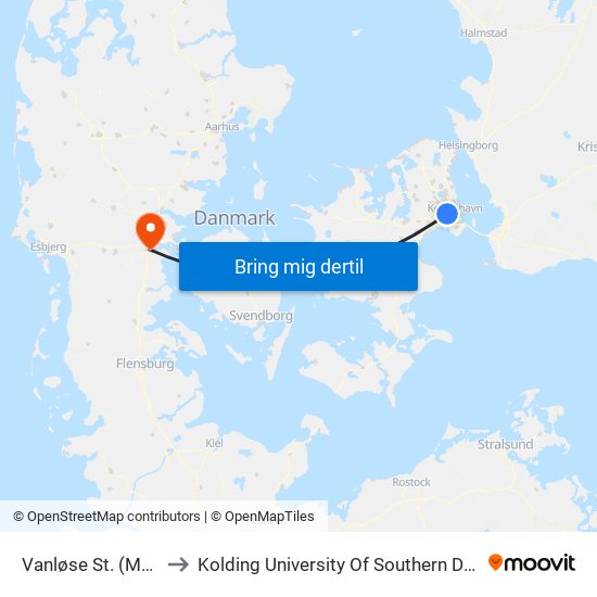 Vanløse St. (Metro) to Kolding University Of Southern Denmark map