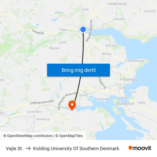 Vejle St. to Kolding University Of Southern Denmark map