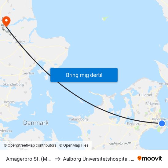 Amagerbro St. (Metro) to Aalborg Universitetshospital, Hobro map