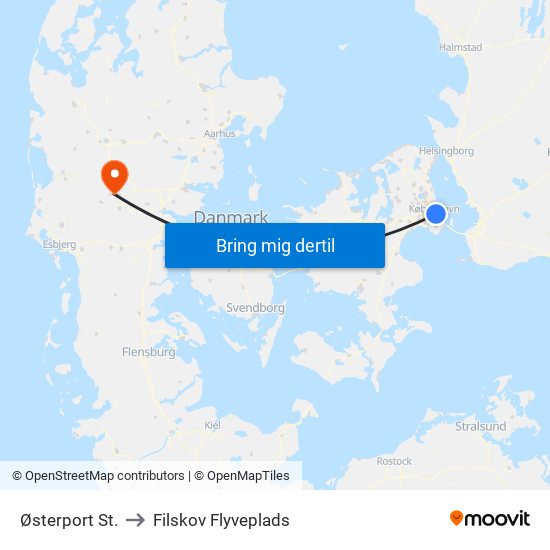 Østerport St. to Filskov Flyveplads map