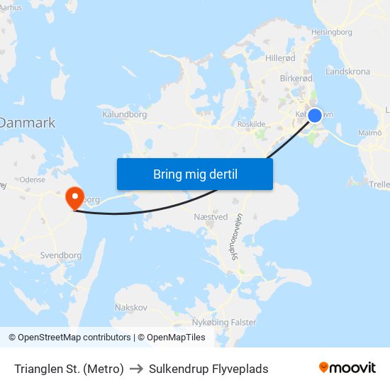 Trianglen St. (Metro) to Sulkendrup Flyveplads map