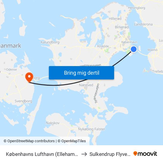 Københavns Lufthavn (Ellehammersvej) to Sulkendrup Flyveplads map