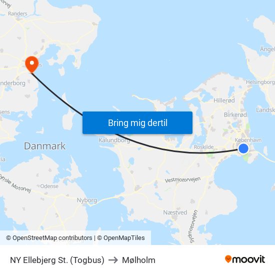 NY Ellebjerg St. (Togbus) to Mølholm map