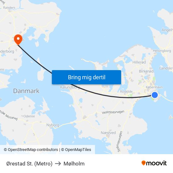 Ørestad St. (Metro) to Mølholm map